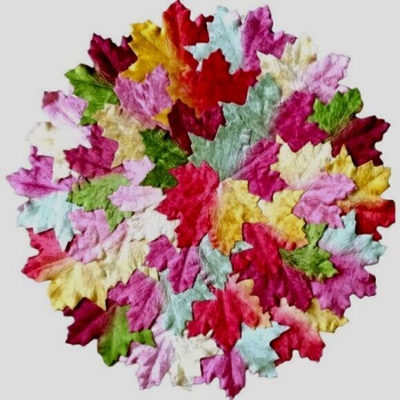 PLACEMATS VELVETEEN HARVEST 14” Round Fabric AUTUMN Leaves THANKSGIVING Set 2 - Picture 1 of 10
